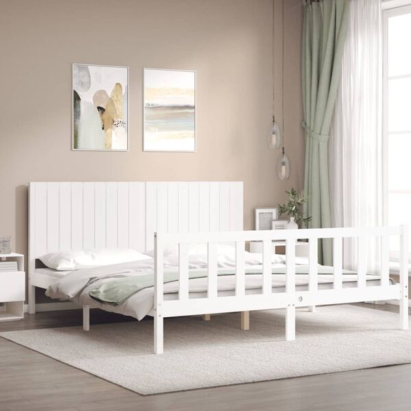 vidaXL Bedframe met hoofdbord massief hout wit