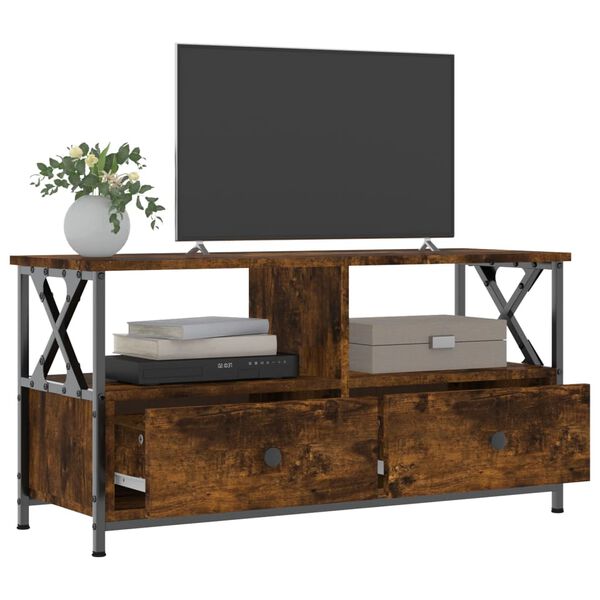 vidaXL Tv-meubel 90x33x45 cm bewerkt hout en ijzer gerookt eikenkleur