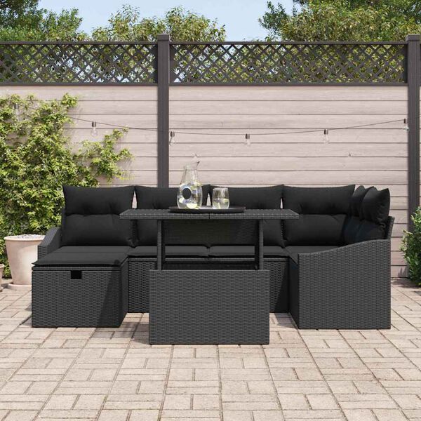 vidaXL Tuin Sofa Set met kussen met opslag 7 pcs Zwart Poly riet