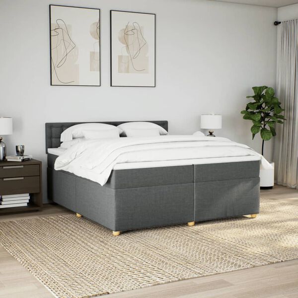 vidaXL Boxspring met matras stof donkergrijs 200x200 cm