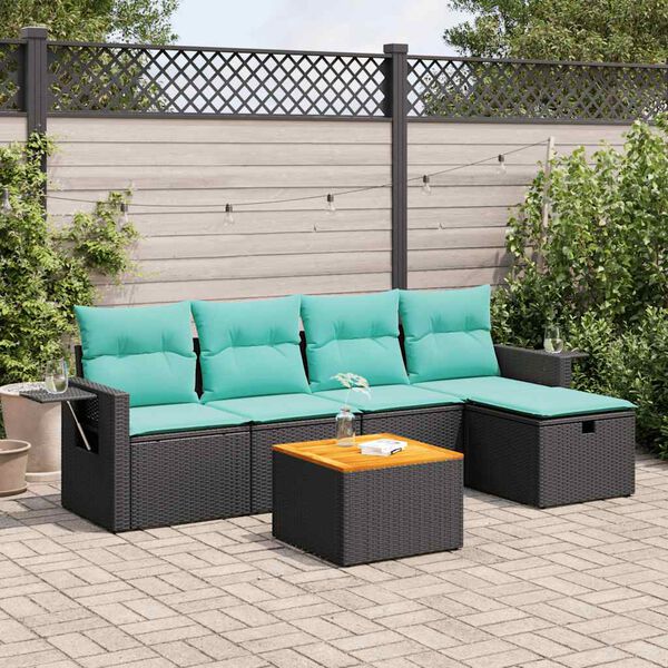 vidaXL 6-delige Loungeset met kussens poly rattan zwart