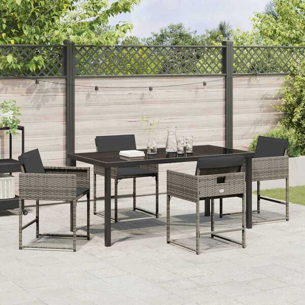 vidaXL Tuin eettafelset 5 pcs Grijs poly rattan