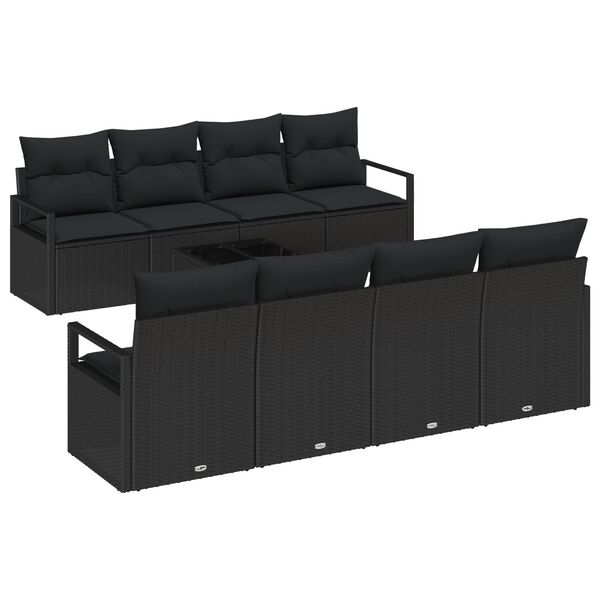 vidaXL Bankstel met kussen 7 pcs Zwart poly rattan