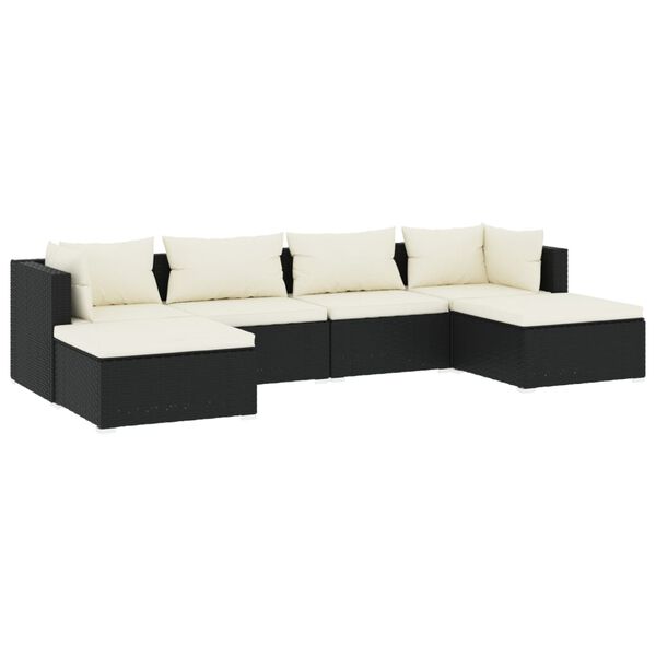 vidaXL 6-delige Loungeset met kussens poly rattan zwart