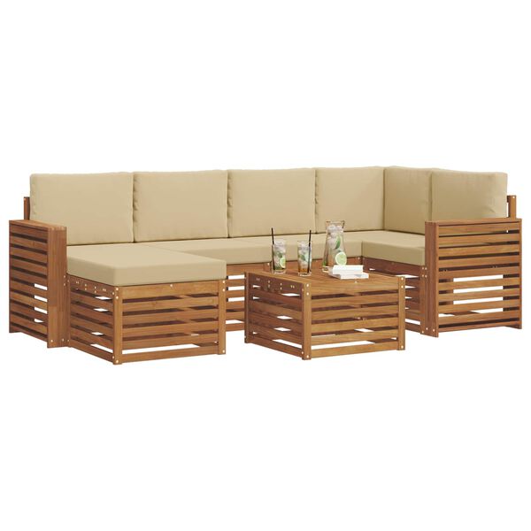 vidaXL Sofa-Sets 7 pcs Natuurlijk en Beige Massief Acaciahout