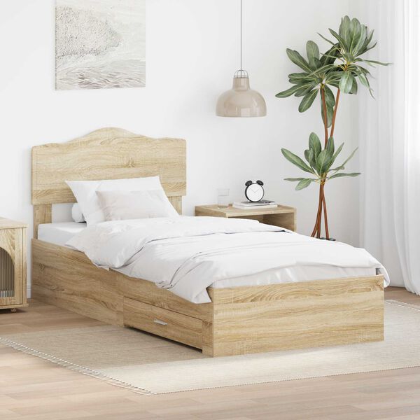 vidaXL Bedframe met hoofdeinde Sonoma Eiken 90 x 190 cm Bewerkt hout