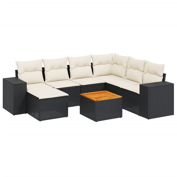 vidaXL 8-delige Loungeset met kussens poly rattan zwart