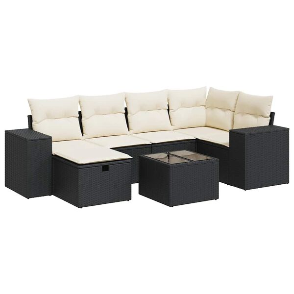 vidaXL 7-delige Loungeset met kussens poly rattan zwart
