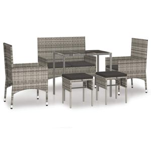 vidaXL 6-delige Loungeset met kussens poly rattan grijs