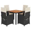 vidaXL 5-delige Tuinset met kussens poly rattan zwart