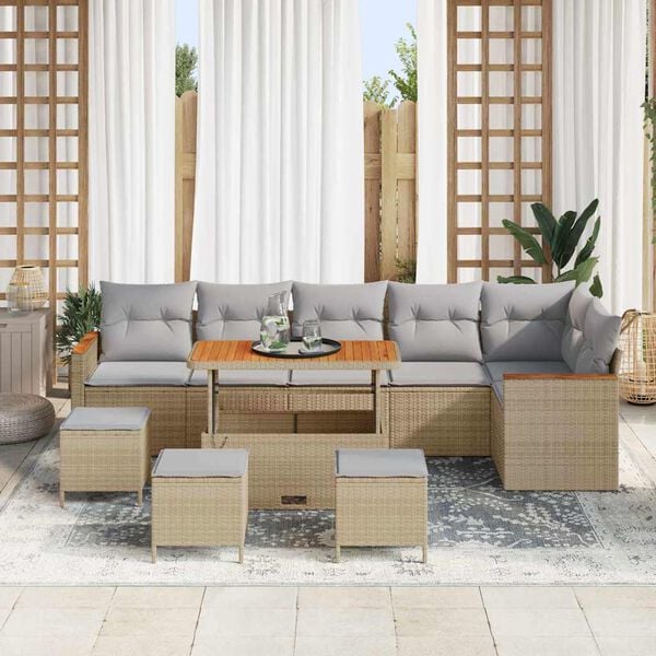 vidaXL Tuin Sofa Set met kussen 10 pcs Beige Poly riet