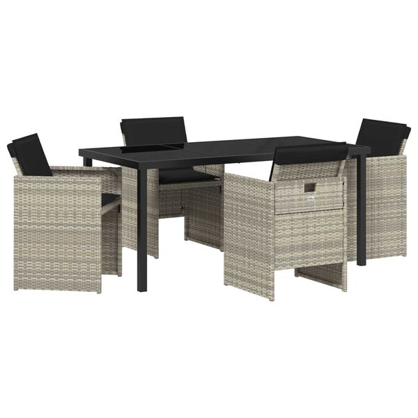 vidaXL Tuin eettafelset 5 pcs Lichtgrijs poly rattan