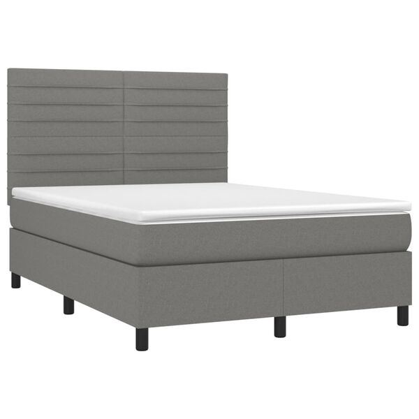 vidaXL Boxspring met matras en LED stof donkergrijs 140x190 cm