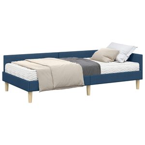 vidaXL Hoekbedframe met Matras met matras 2 pcs Blauw Stof