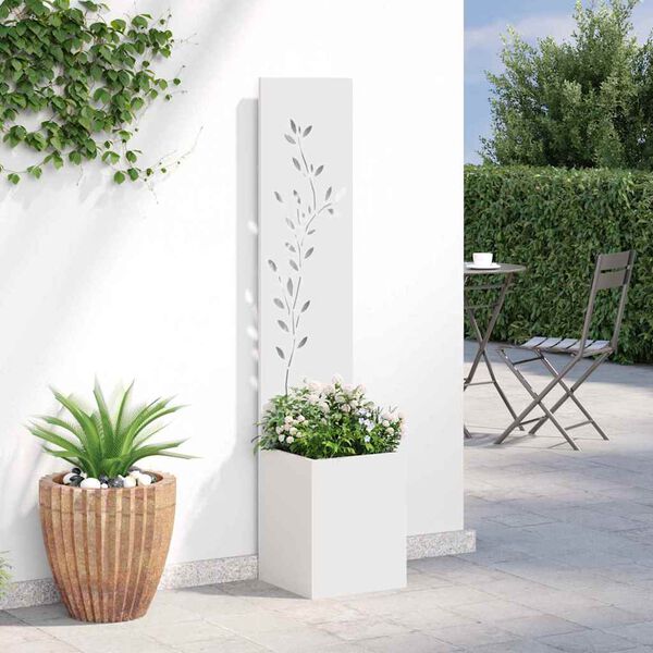 vidaXL Tuin Privacy Screen Bloemen Wit 32 x 140 cm Koudgewalst staal