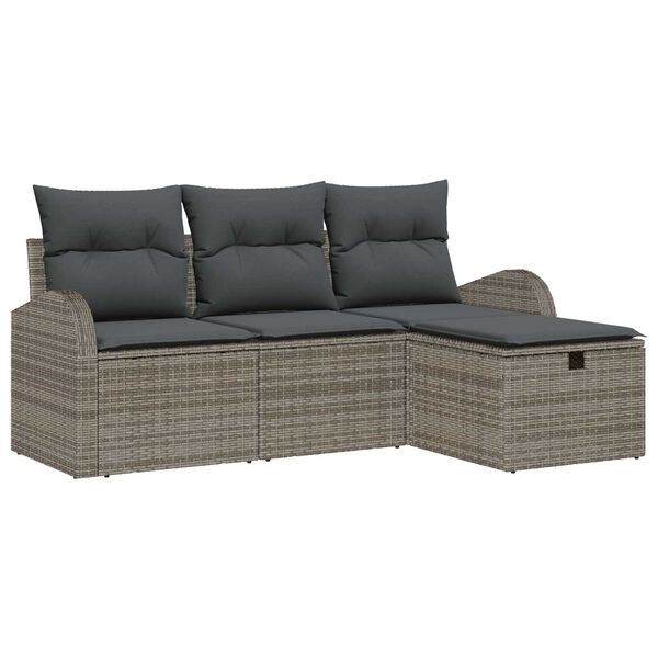 vidaXL Bankstel met kussen met opslag 4 pcs Grijs poly rattan
