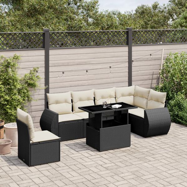 vidaXL 7-delige Loungeset met kussens poly rattan zwart