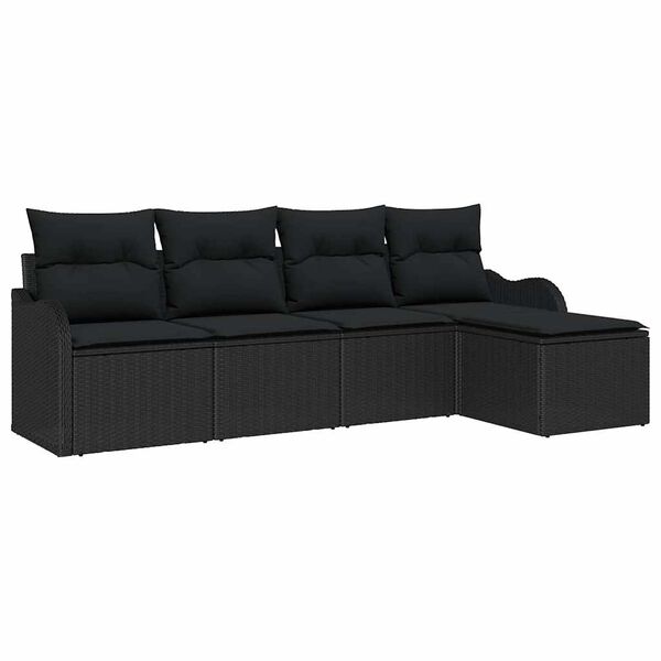 vidaXL Tuin Sofa Set met opslag 5 pcs Zwart poly rattan