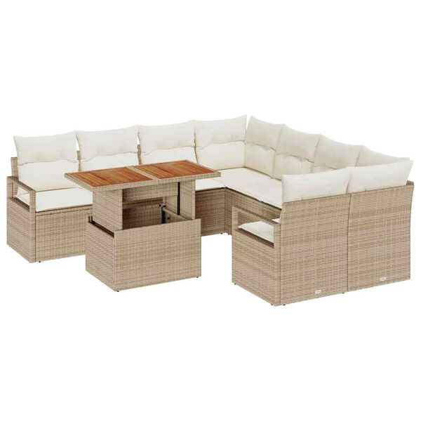 vidaXL Tuin Eetset met kussen 9 pcs Beige en Cr&egrave;me