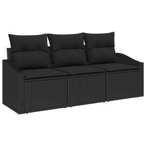 vidaXL Bankstel met kussen 3 pcs Zwart poly rattan