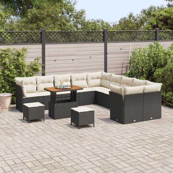 vidaXL Tuin Sofa Set met kussen met opslag 13 pcs Zwart en cr&egrave;me