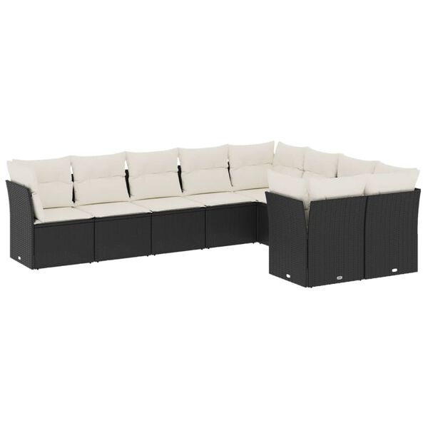 vidaXL 9-delige Loungeset met kussens poly rattan zwart