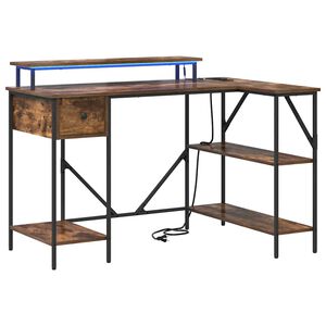 vidaXL Bureau met lade Gerookt eiken 120 x 79 x 86,5 cm Bewerkt hout