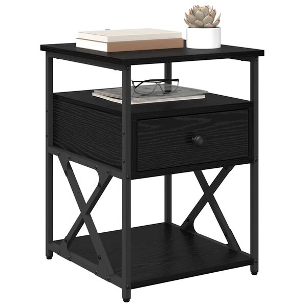 vidaXL Nachtkastje met lade Zwart Eiken 40 x 42 x 55 cm Bewerkt hout