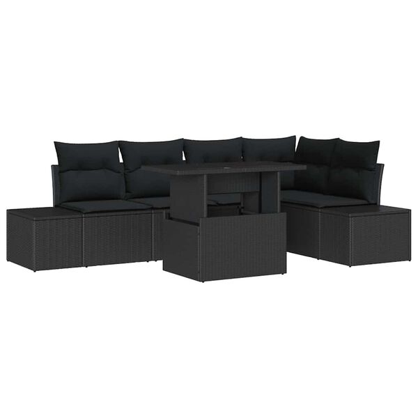 vidaXL Tuin Sofa Set met opslag 6 pcs Zwart Poly riet