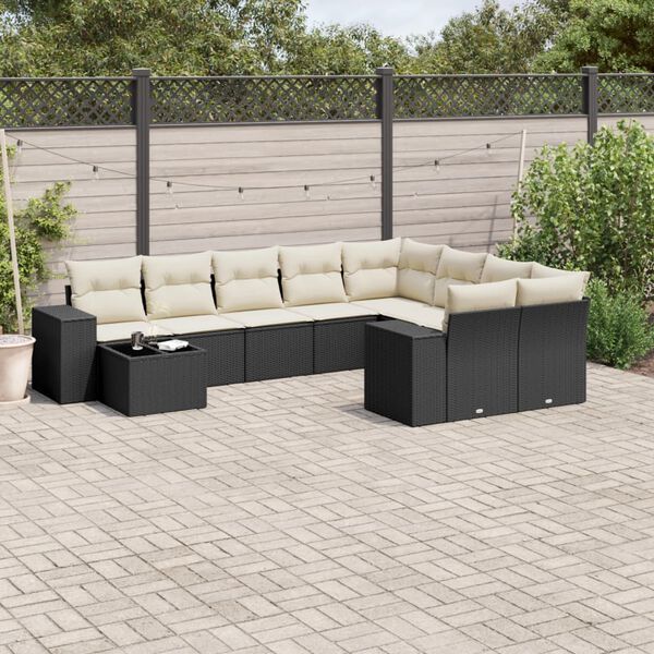 vidaXL 10-delige Loungeset met kussens poly rattan zwart