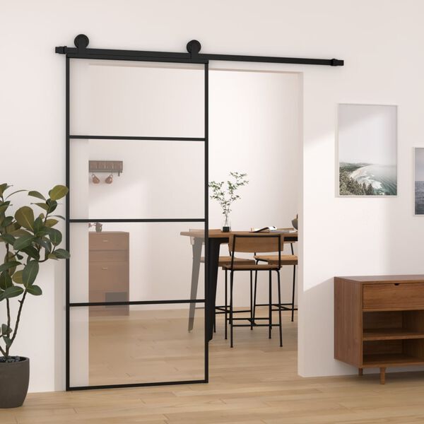 vidaXL Schuifdeur met beslag 90x205 cm ESG-glas en aluminium