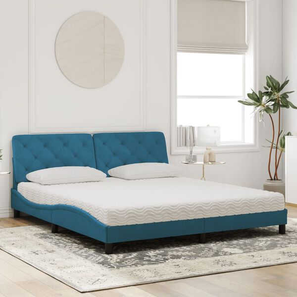 vidaXL Bed met matras fluweel blauw 180x200 cm