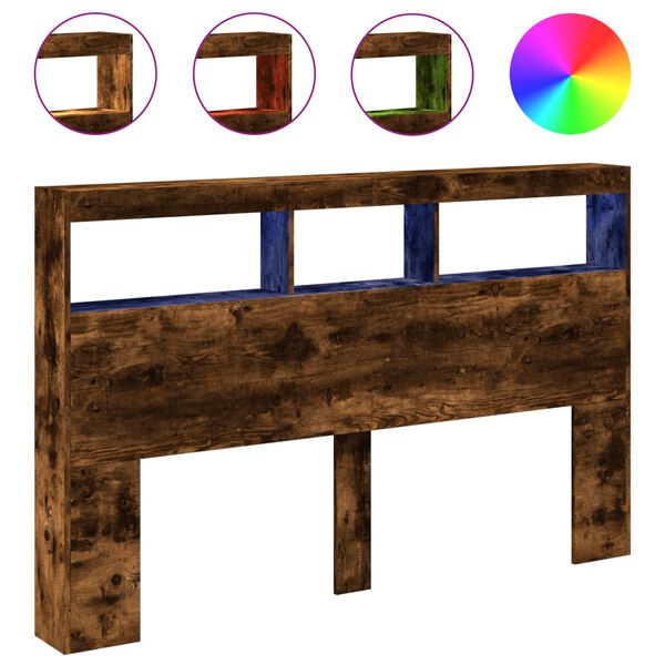 vidaXL Hoofdbordkast met LED-verlichting 160x17x102 cm gerookt eiken