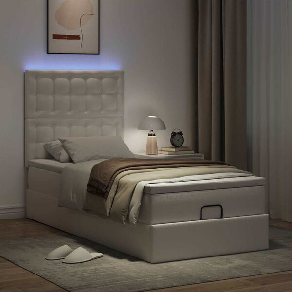vidaXL Ottoman bed met matras en LED's 80x200 cm kunstleer wit