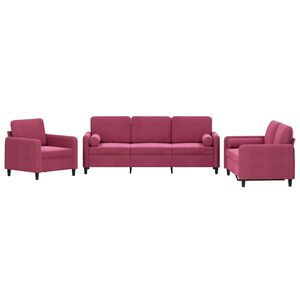 vidaXL 3-delige Loungeset met kussens fluweel wijnrood