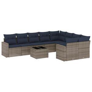 vidaXL 10-delige Loungeset met kussens poly rattan grijs