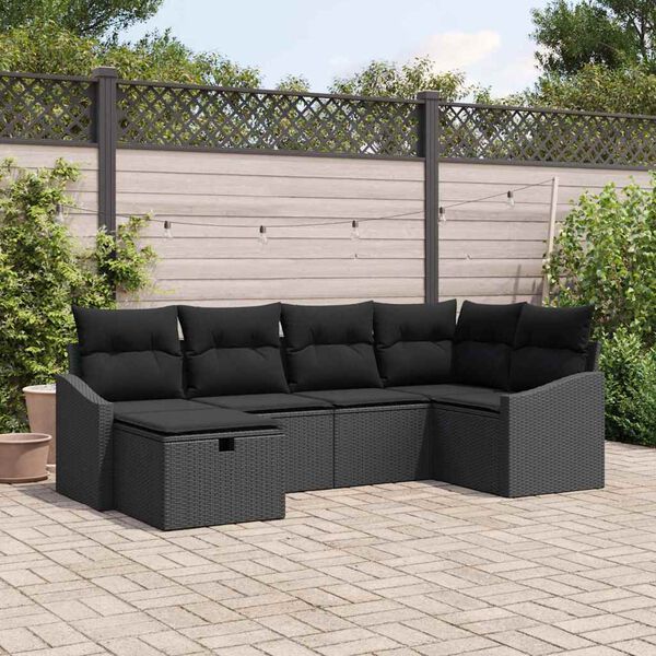 vidaXL Bankstel met kussen 7 pcs poly rattan
