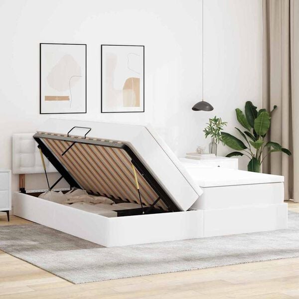 vidaXL Opslag bed met matras met opslag Puur Wit 180 x 200 cm Nep Leer