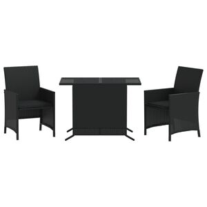 vidaXL 3-delige Bistroset met kussens poly rattan zwart
