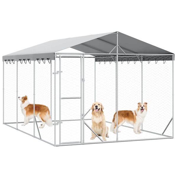 vidaXL Hondenkennel met dak 3x4,5x2,5 m gegalvaniseerd staal zilver