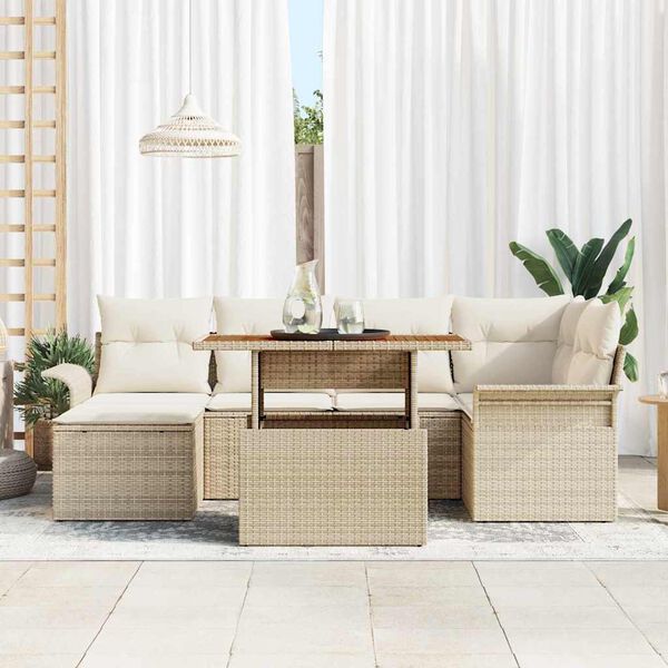 vidaXL Tuin Sofa Set met opslag 7 pcs Beige Poly riet