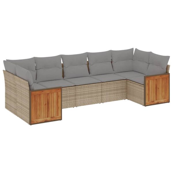 vidaXL 7-delige Loungeset met kussens poly rattan beige
