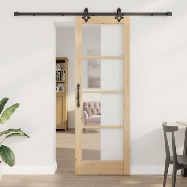 vidaXL Schuifdeur Naturel 73,5 x 211 cm Massief grenenhout en glas