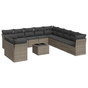 vidaXL 12-delige Loungeset met kussens poly rattan grijs