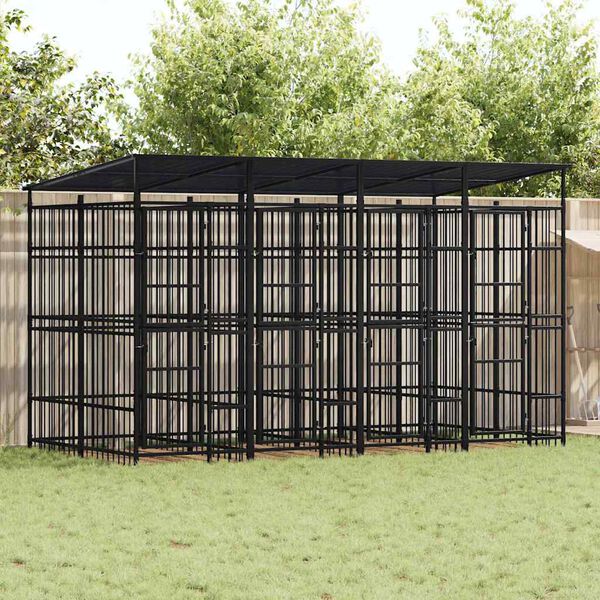 vidaXL Hondenkennel met dak 7,37 m&sup2; staal
