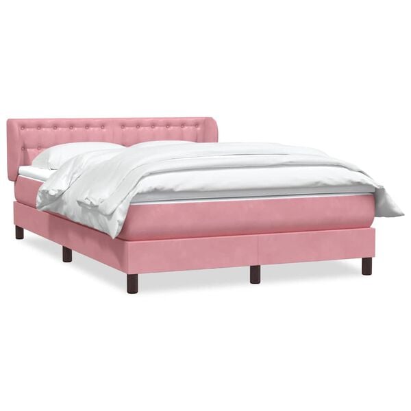 vidaXL Boxspring met matras fluweel roze 140x210 cm