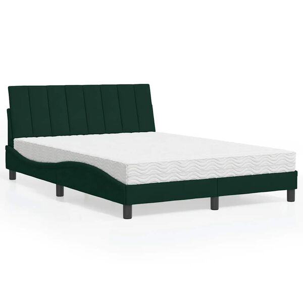 vidaXL Bed met matras "Hanko" fluweel donkergroen 140x200 cm