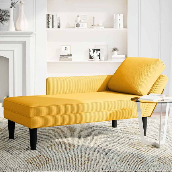 vidaXL Chaise longue met kussen corduroy stof lichtgeel