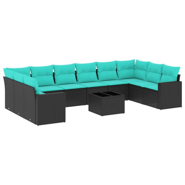 vidaXL 11-delige Loungeset met kussens poly rattan zwart