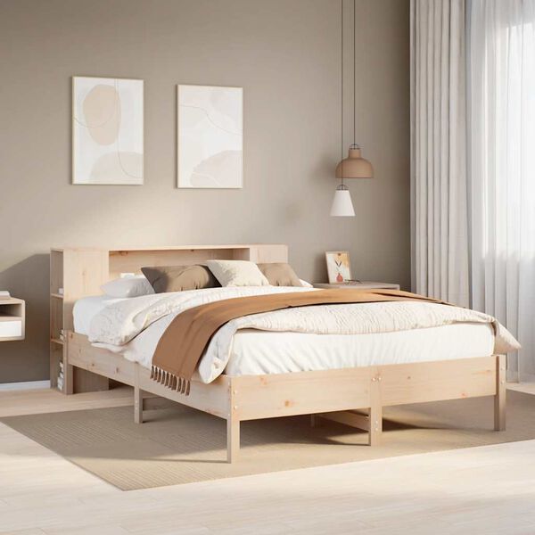 vidaXL Bed met boekenkast zonder matras massief grenenhout 135x190 cm
